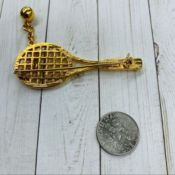 M Jent VTG Tennis Racket and Ball Brooch - Picture 2 of 3